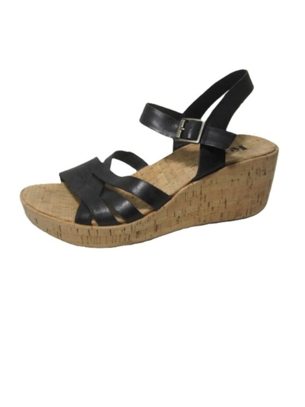 Korks by Kork-Ease 10 M Black Platform Wedge Leather Sandals Buckle EUC Cork